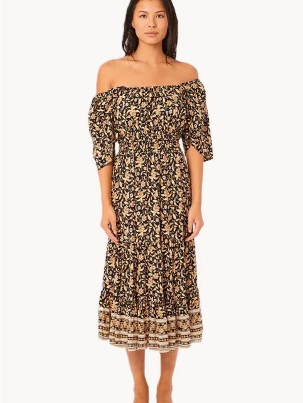 Rip Curl Black Floral Off-Shoulder Midi Dress